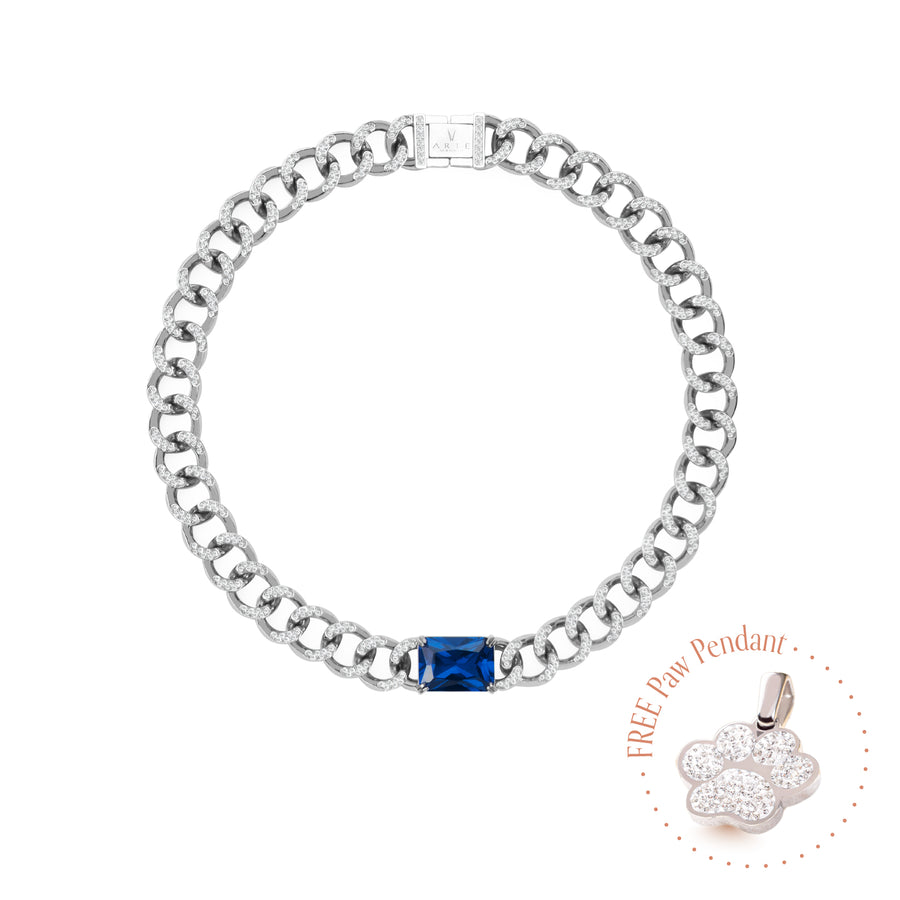 PET IT ON Cuban Chain Choker Necklace - Sapphire Royal Blue - ARTĒ Madrid